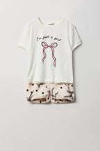 Ensemble pyjama avec t-shirt imprimé et short en peluche pour fille