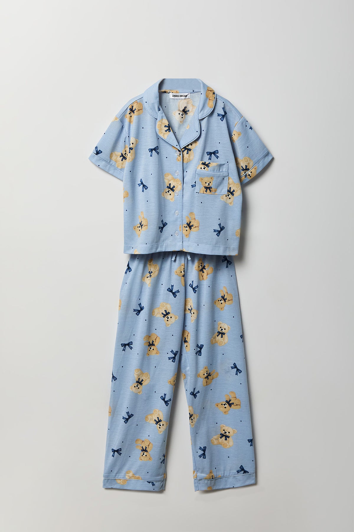 Girls Button-Up Top & Pant Pajama Set - Blue