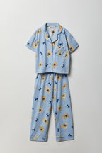 Girls Button-Up Top & Pant Pajama Set
