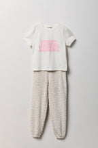 Girls Graphic T-Shirt & Plush Pant Pajama Set