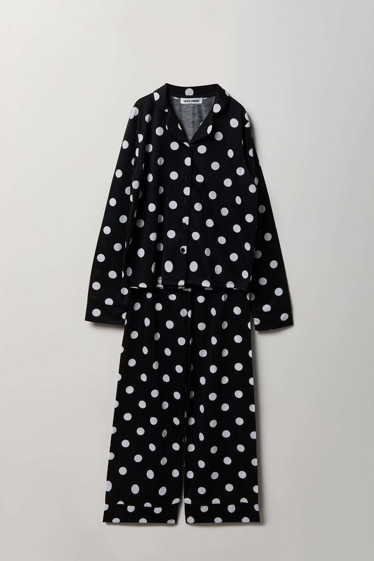 Girls Button-Up Long Sleeve Top & Pant Pajama Set - Black