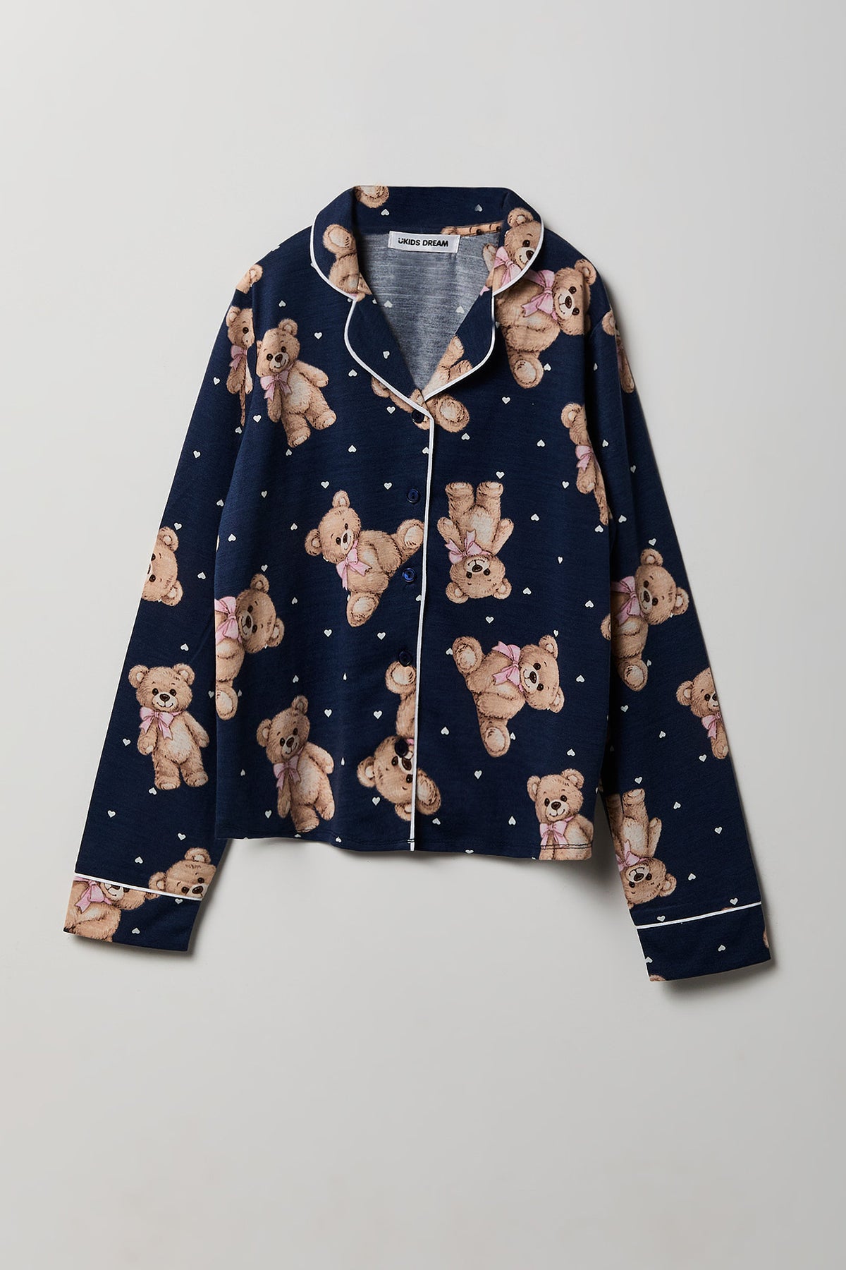 Alt View 2. Girls Button-Up Long Sleeve Top & Pant Pajama Set - Navy
