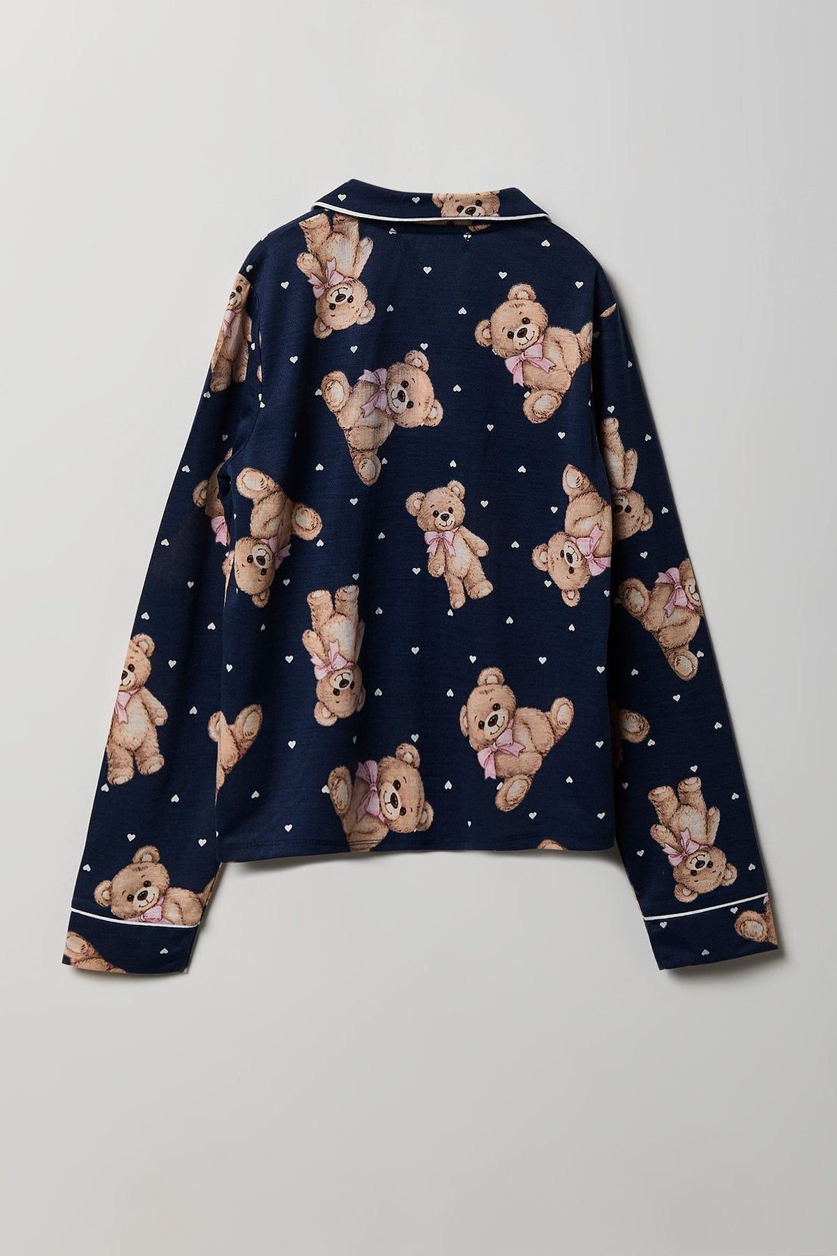 Alt View 3. Girls Button-Up Long Sleeve Top & Pant Pajama Set - Navy