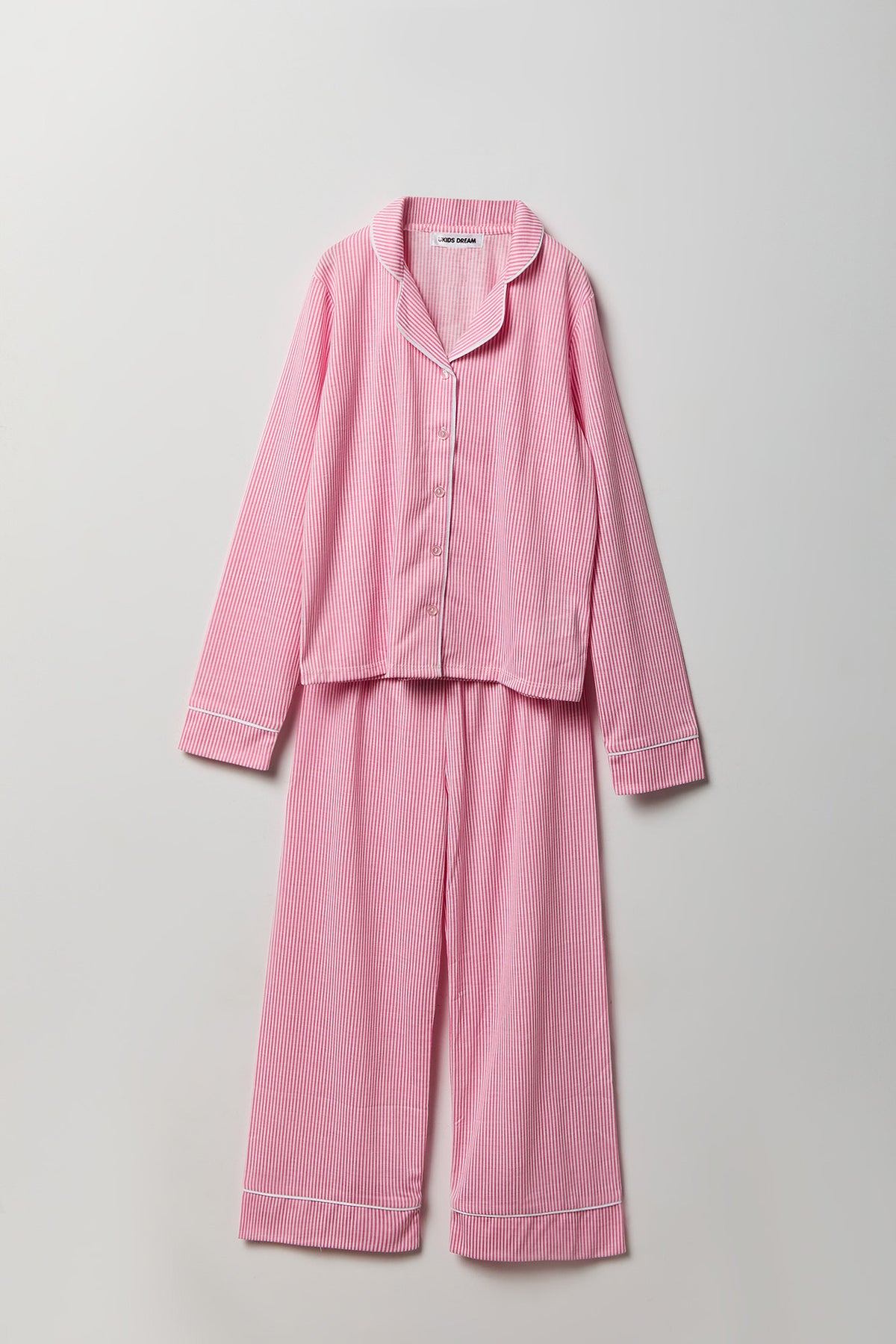 Girls Button-Up Long Sleeve Top & Pant Pajama Set - Pink