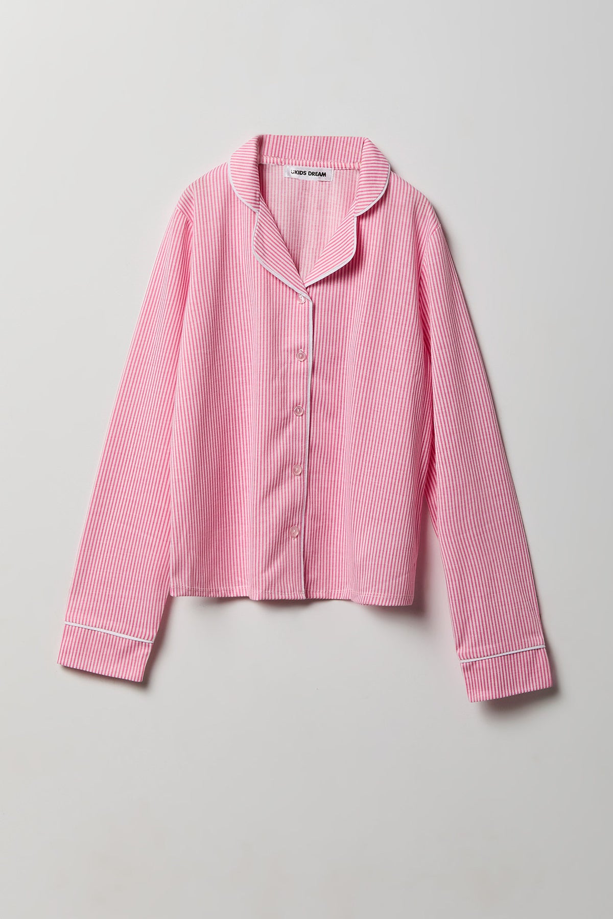 Alt View 2. Girls Button-Up Long Sleeve Top & Pant Pajama Set - Pink