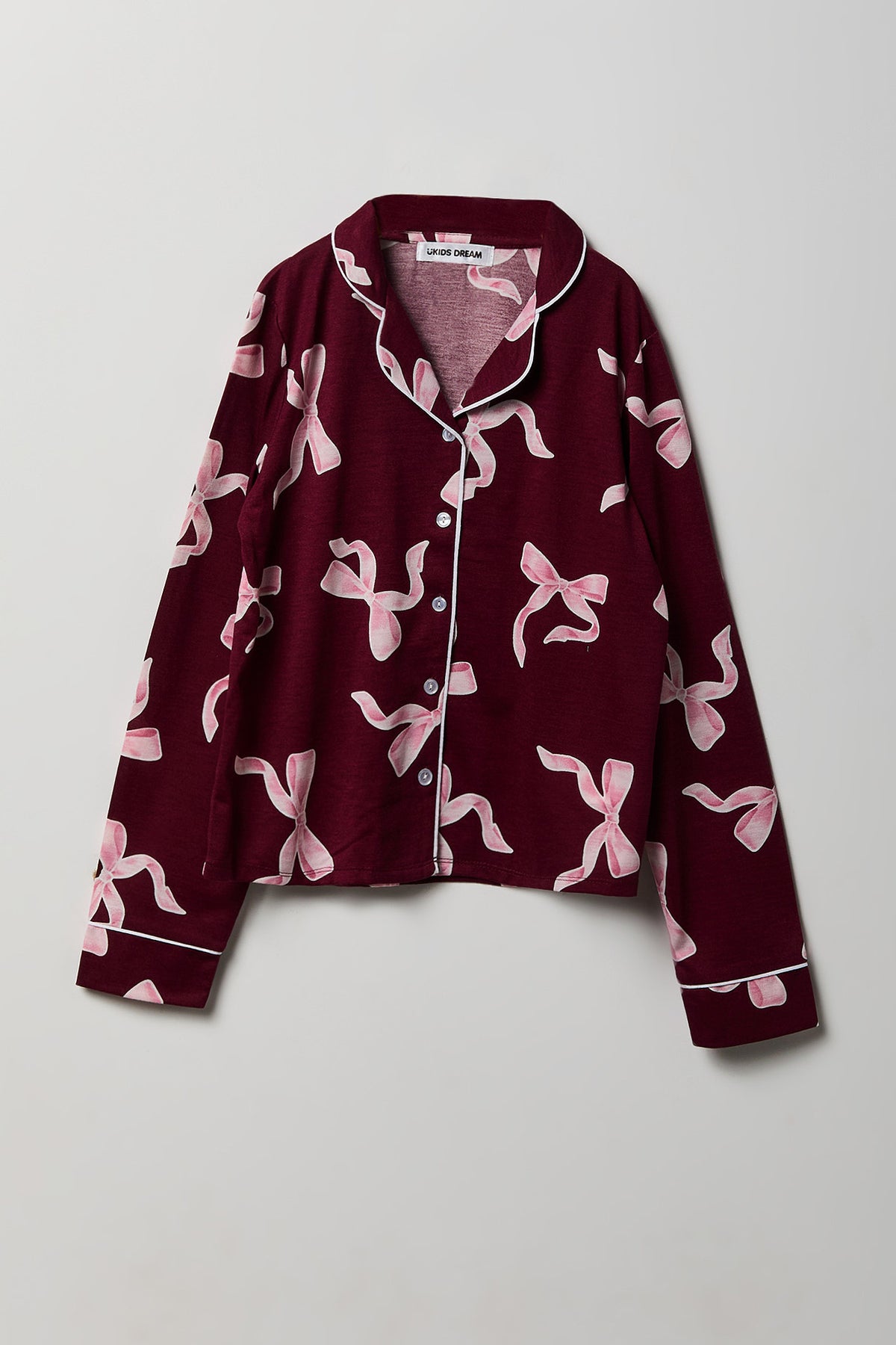 Alt View 2. Girls Button-Up Long Sleeve Top & Pant Pajama Set - Burgundy