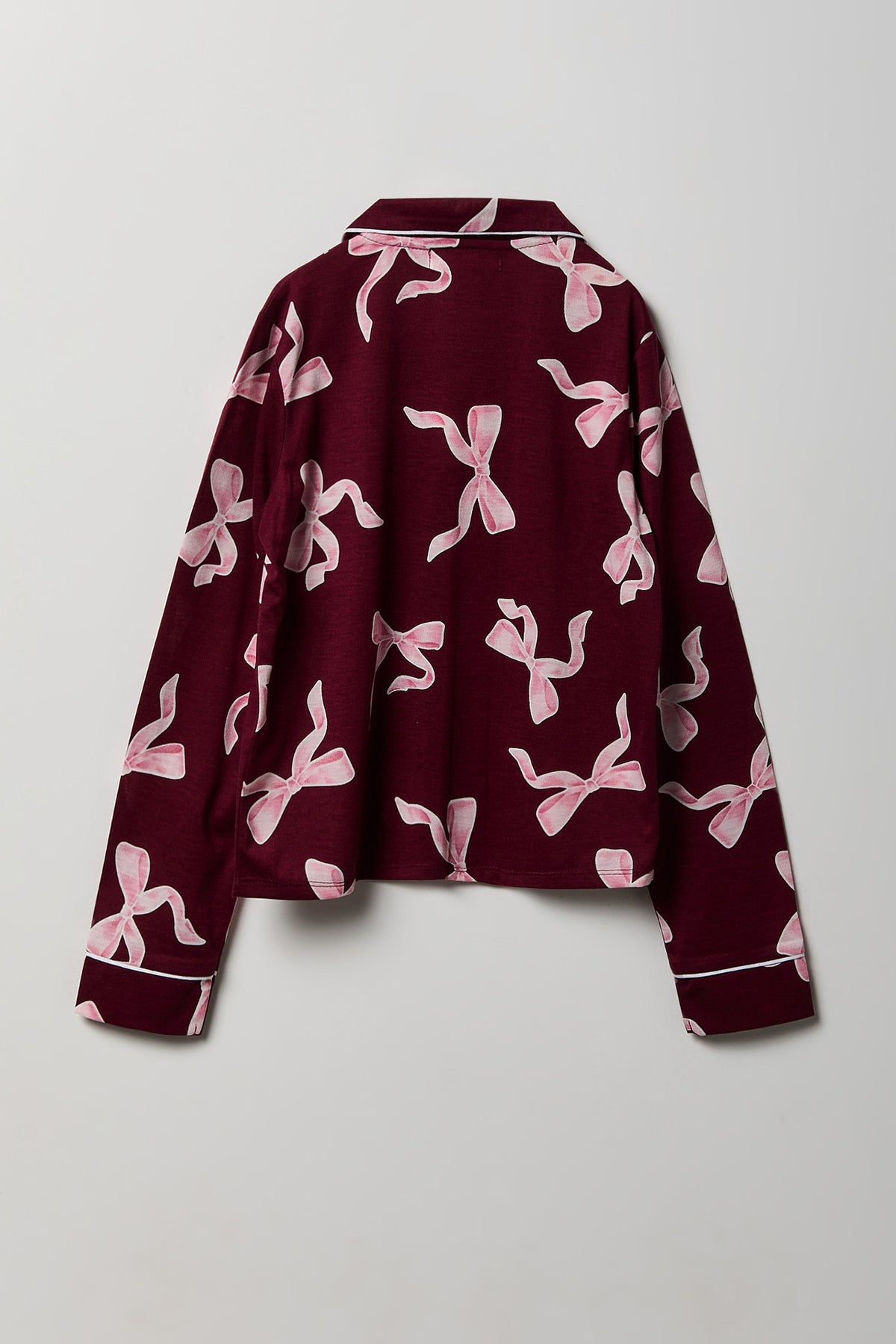 Alt View 3. Girls Button-Up Long Sleeve Top & Pant Pajama Set - Burgundy