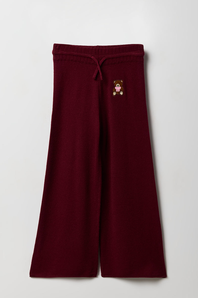 Girls Embroidered Knit Wide Leg Pant