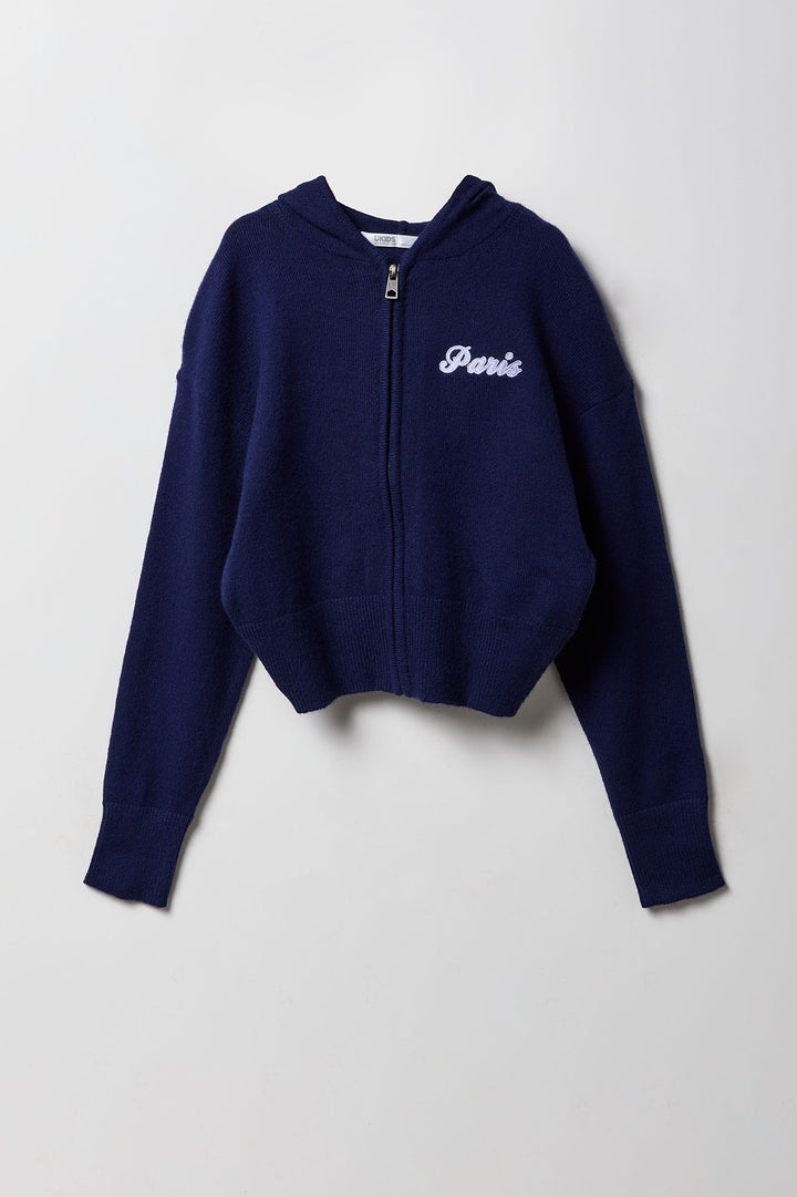Girls Embroidered Zip-Up Sweater Hoodie