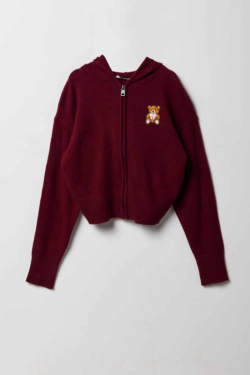 Girls Embroidered Zip-Up Sweater Hoodie