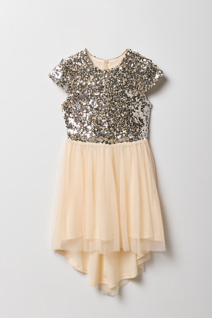 Robe asymétrique en tulle à paillettes pour fille