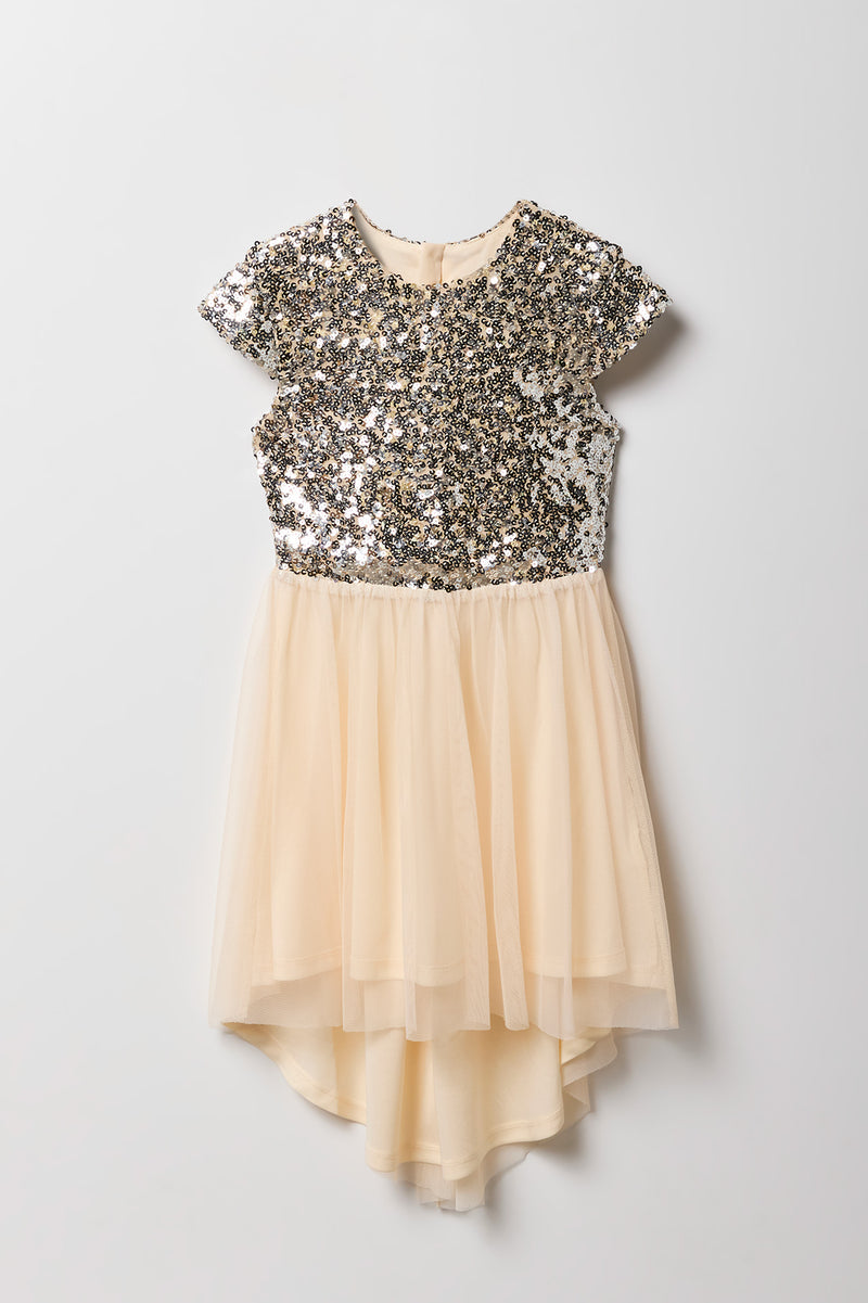 Girls Sequin Tulle High-Low Dress