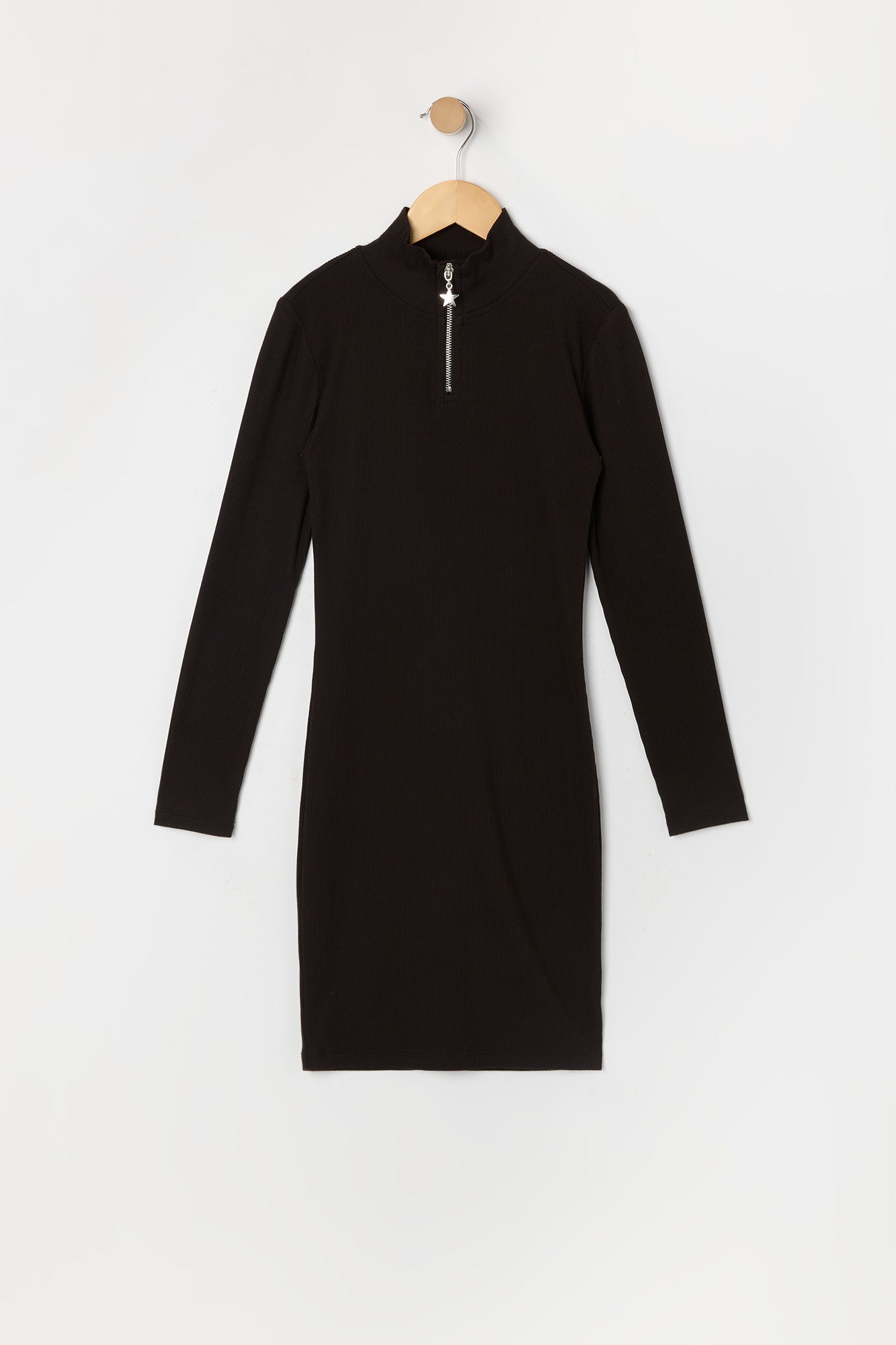 Girls Ribbed Quarter Zip Long Sleeve Dress