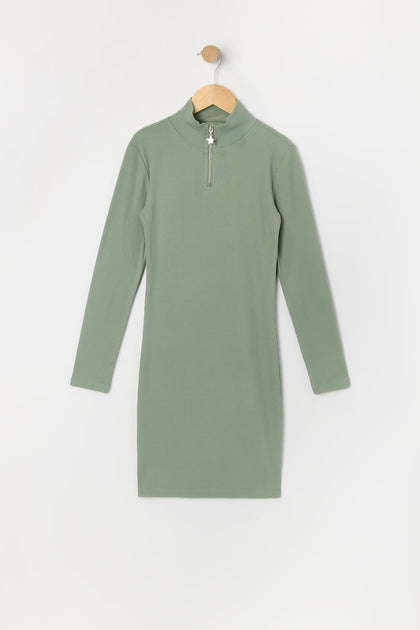 Robe côtelée à manches longues avec quart de fermeture à glissière pour fille