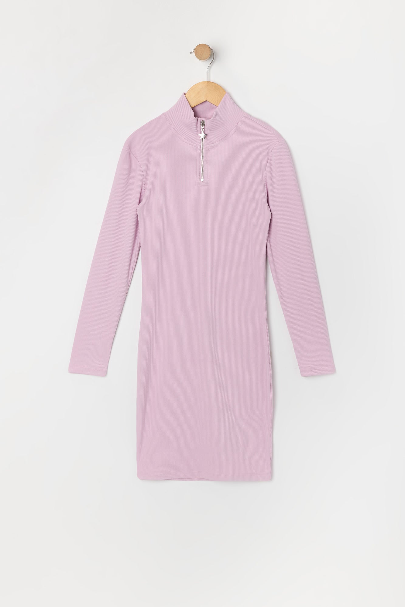 Robe côtelée à manches longues avec quart de fermeture glissière pour fille