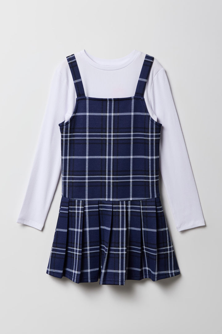 Ensemble 2 pièces robe à carreaux et haut à manche longue pour filles