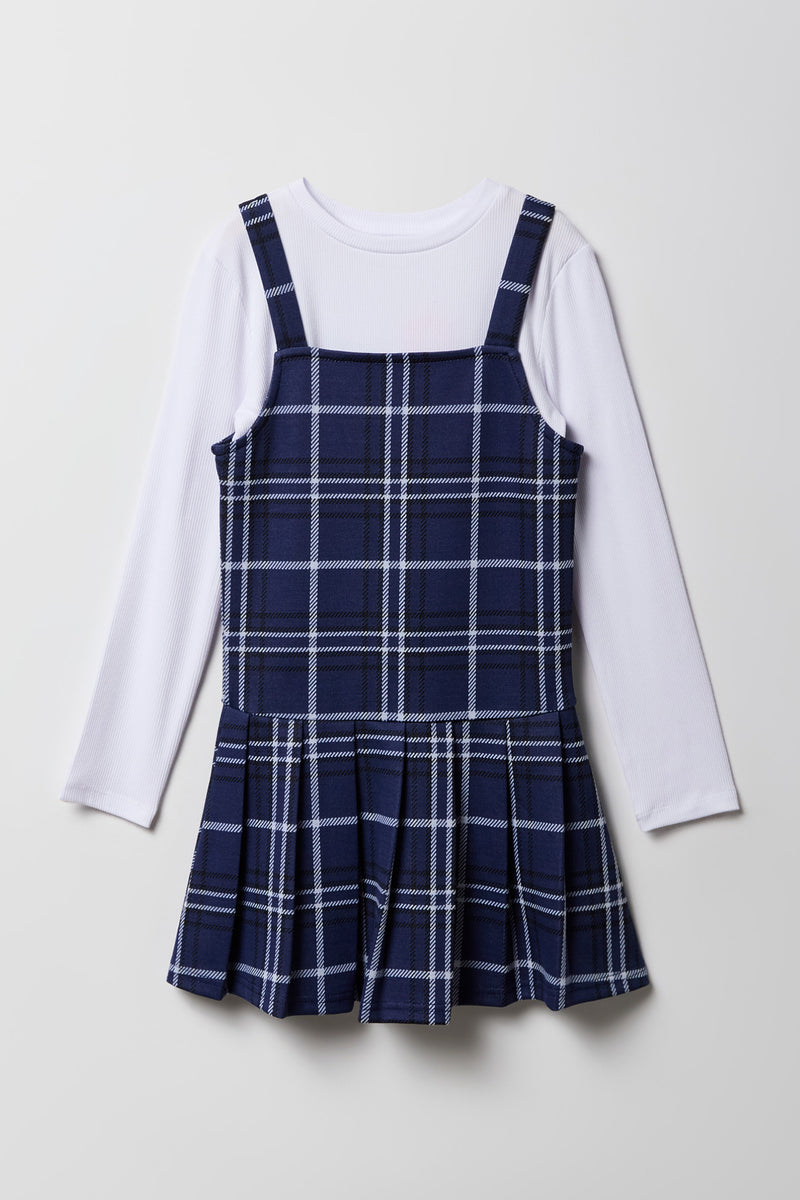 Girls Plaid Dress & Long Sleeve Top 2 Piece Set