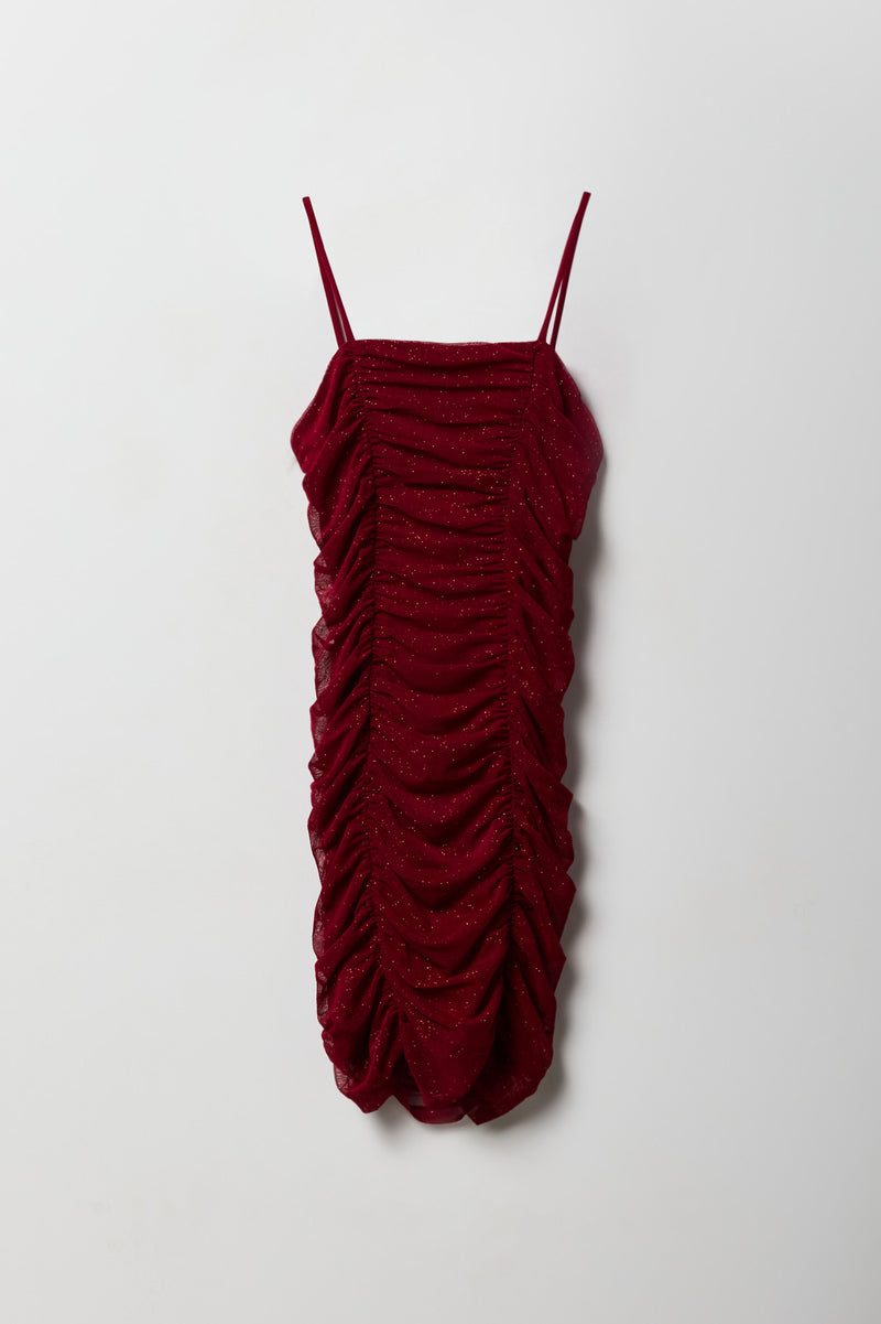 Girls Sparkle Mesh Ruched Dress