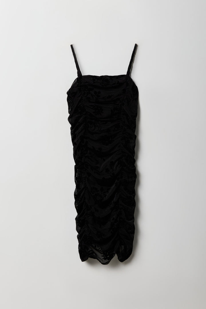 Girls Floral Mesh Ruched Dress