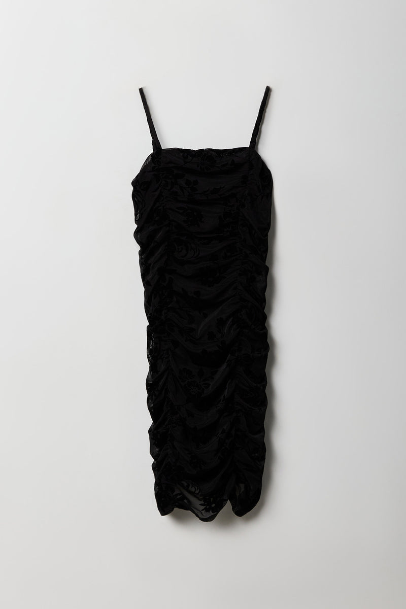 Girls Floral Mesh Ruched Dress