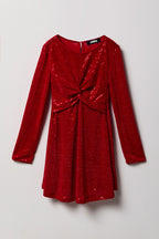 Robe torsadée à paillettes avec manches longues pour fille