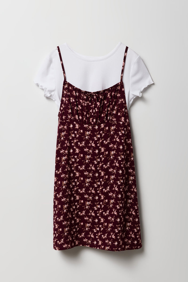 Girls Floral Dress & T-Shirt 2 Piece Set
