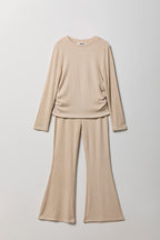Girls Ruched Long Sleeve & Flare Pant Set