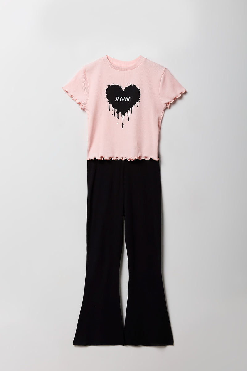 Ensemble 2 pièces t-shirt et pantalon évasé pour filles