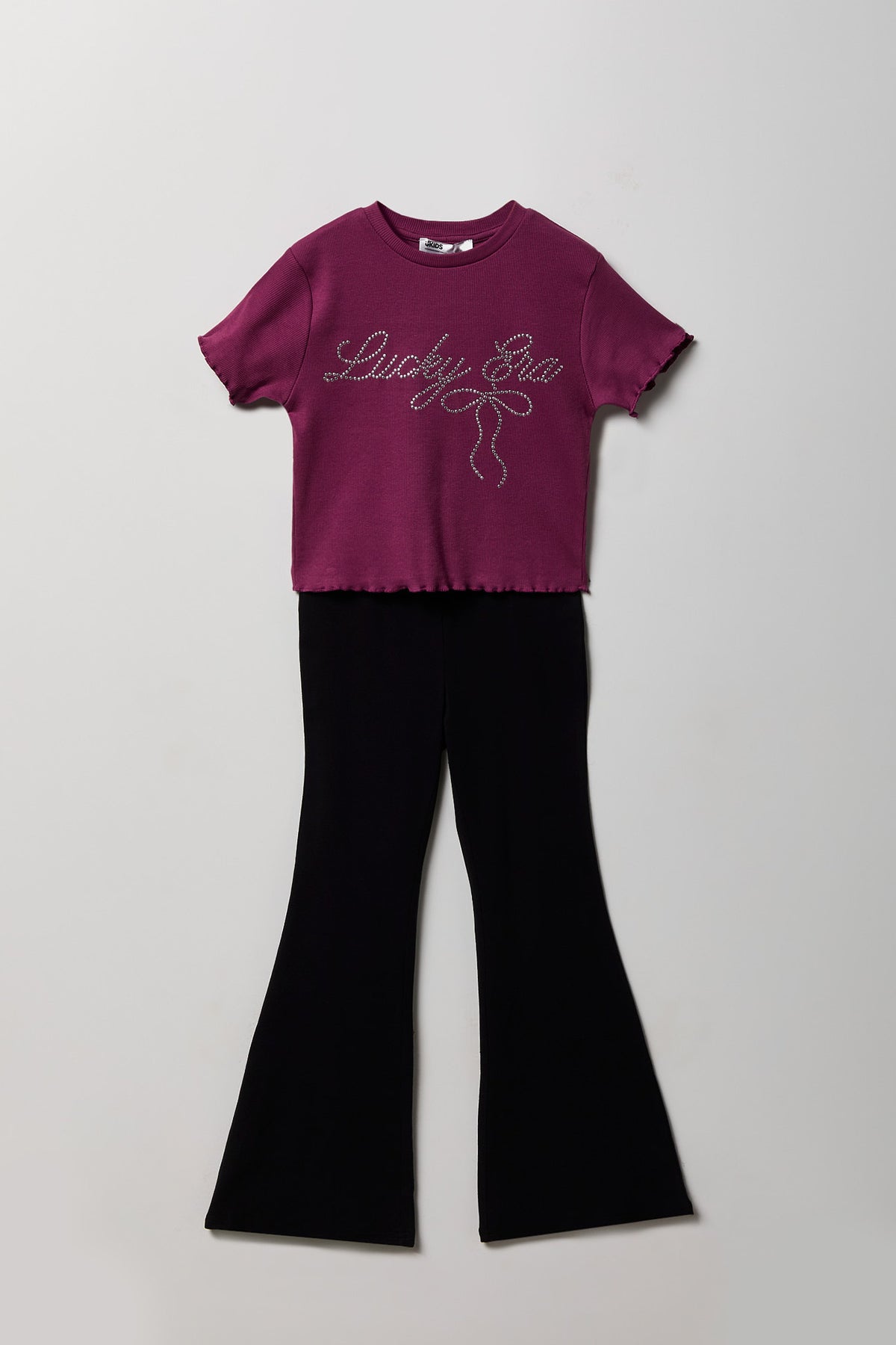 Girls Rhinestone T-Shirt & Flare Pant Set - Black