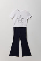 Ensemble avec t-shirt orné de pierres du Rhin et pantalon à jambe évasée pour fille