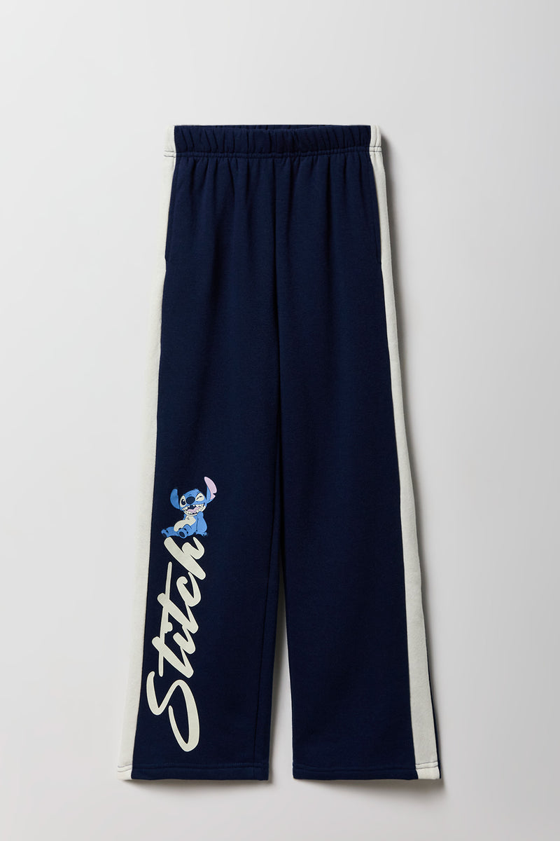 Pantalon en molleton rayé à jambe large et imprimé Stitch assis pour enfants