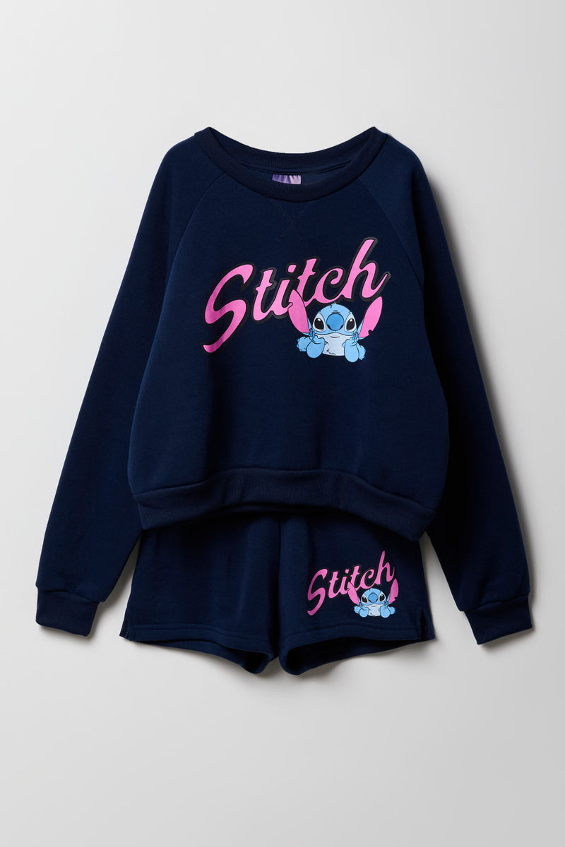 Ensemble deux pièces chandail en molleton et short à imprimé Stitch pour filles