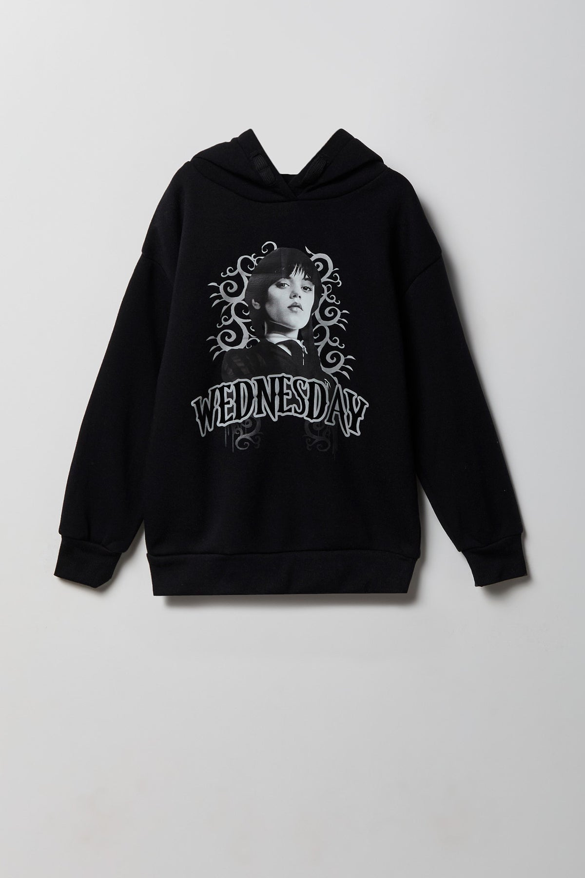 Girls Wednesday Graphic Boxy Fleece Hoodie - Black