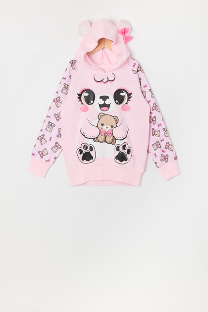 Girls Bow Teddy Bear Character Hoodie