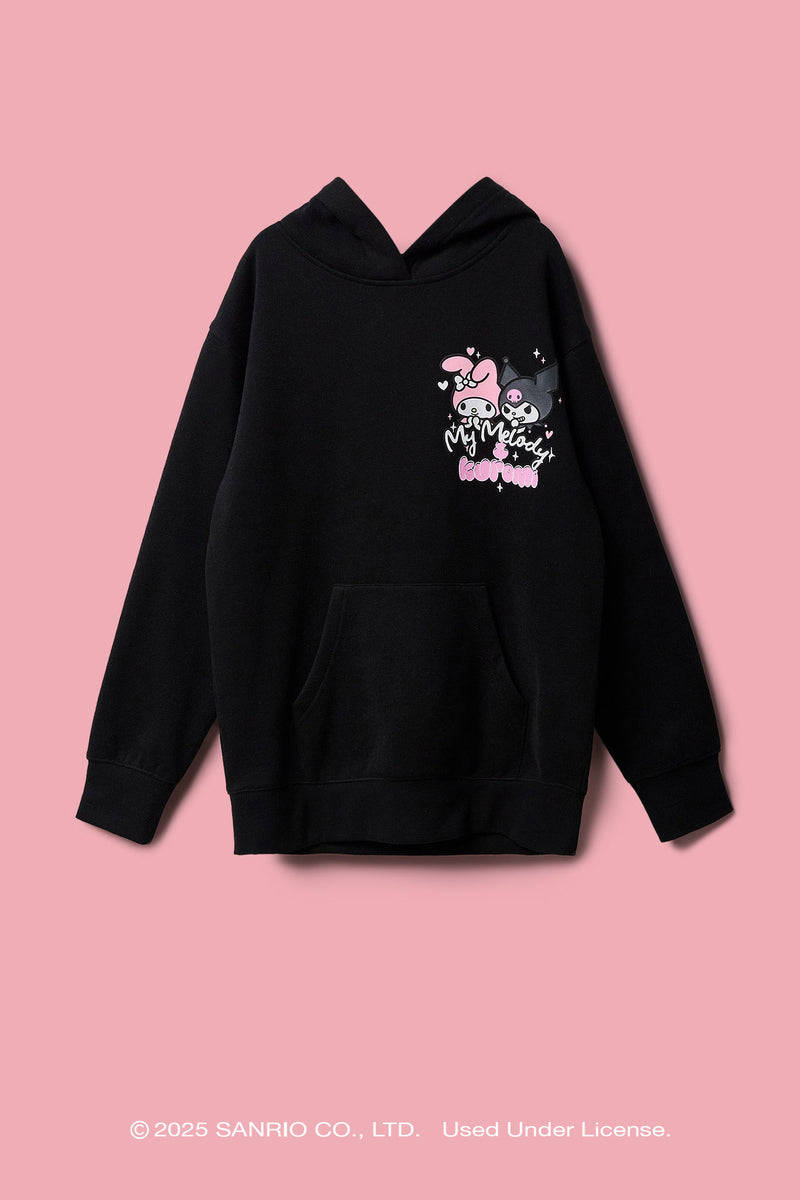 Haut à capuchon à imprimé en relief Kuromi & My Melody pour filles
