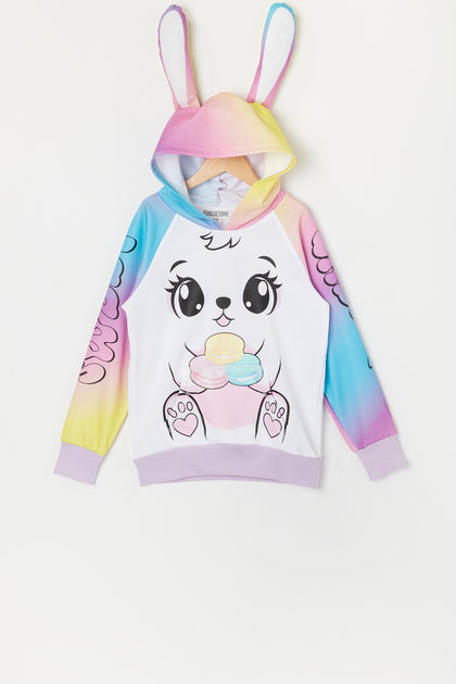 Girls Rainbow Bunny Character Hoodie