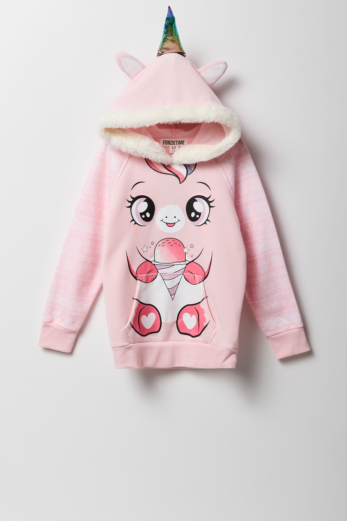 Girls Unicorn Snow Cone Faux Fur Trim Character Hoodie