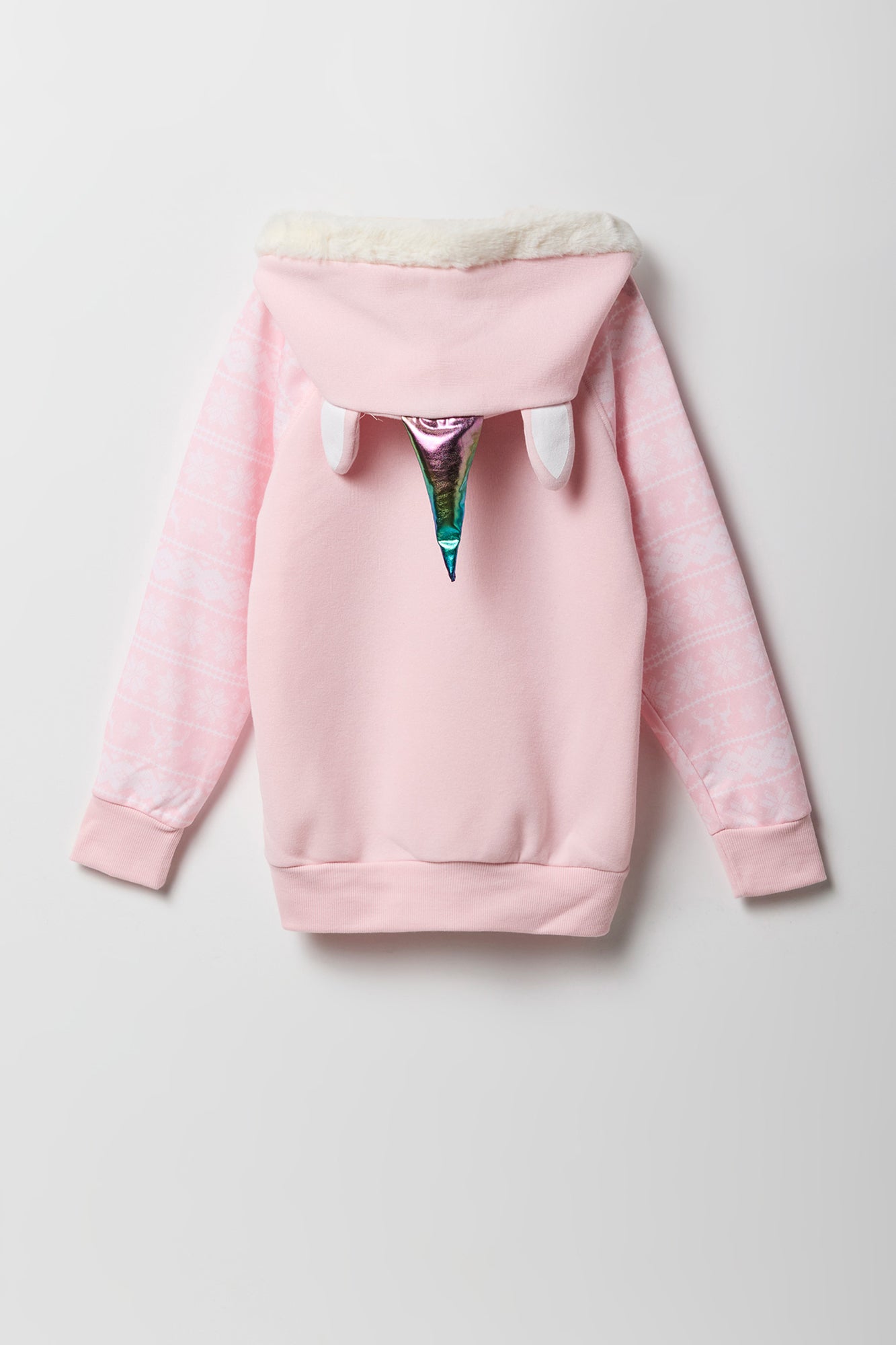 Girls Unicorn Snow Cone Faux Fur Trim Character Hoodie