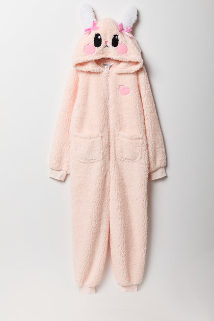 Youth 3D Bow Bunny Sherpa Onesie