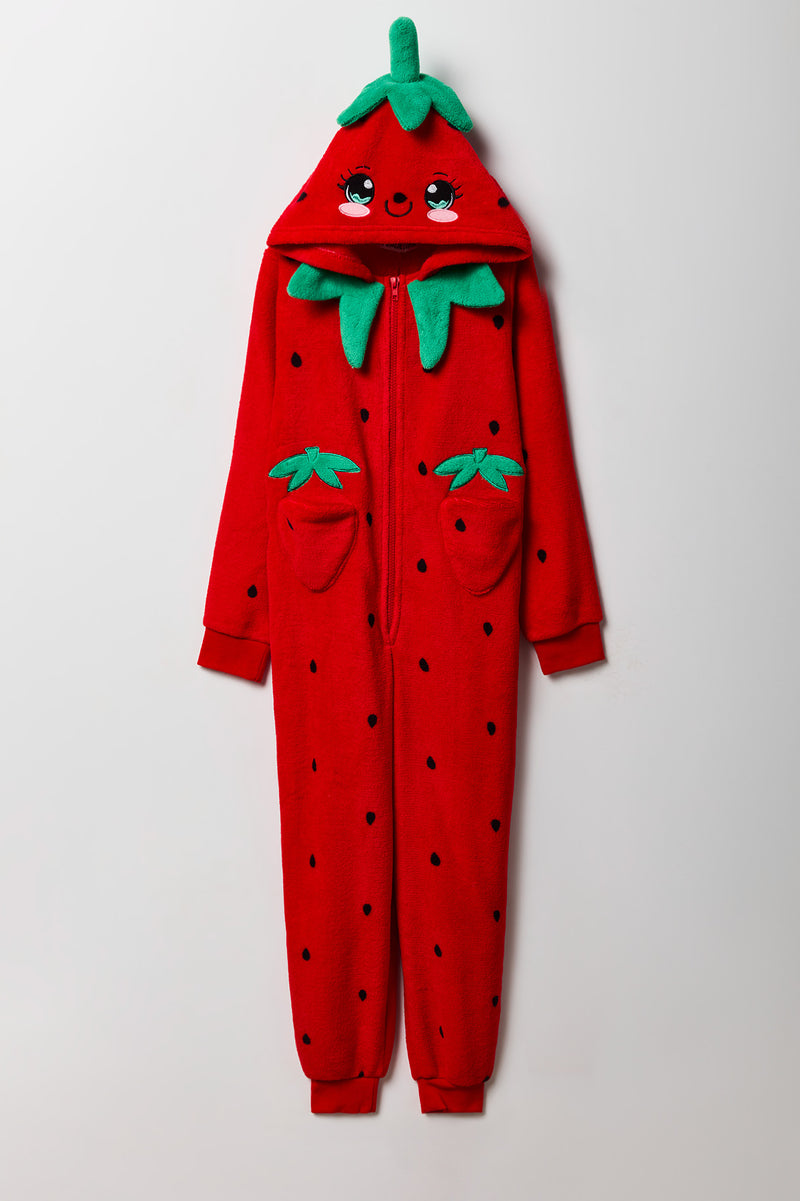 Kids 3D Strawberry Plush Onesie