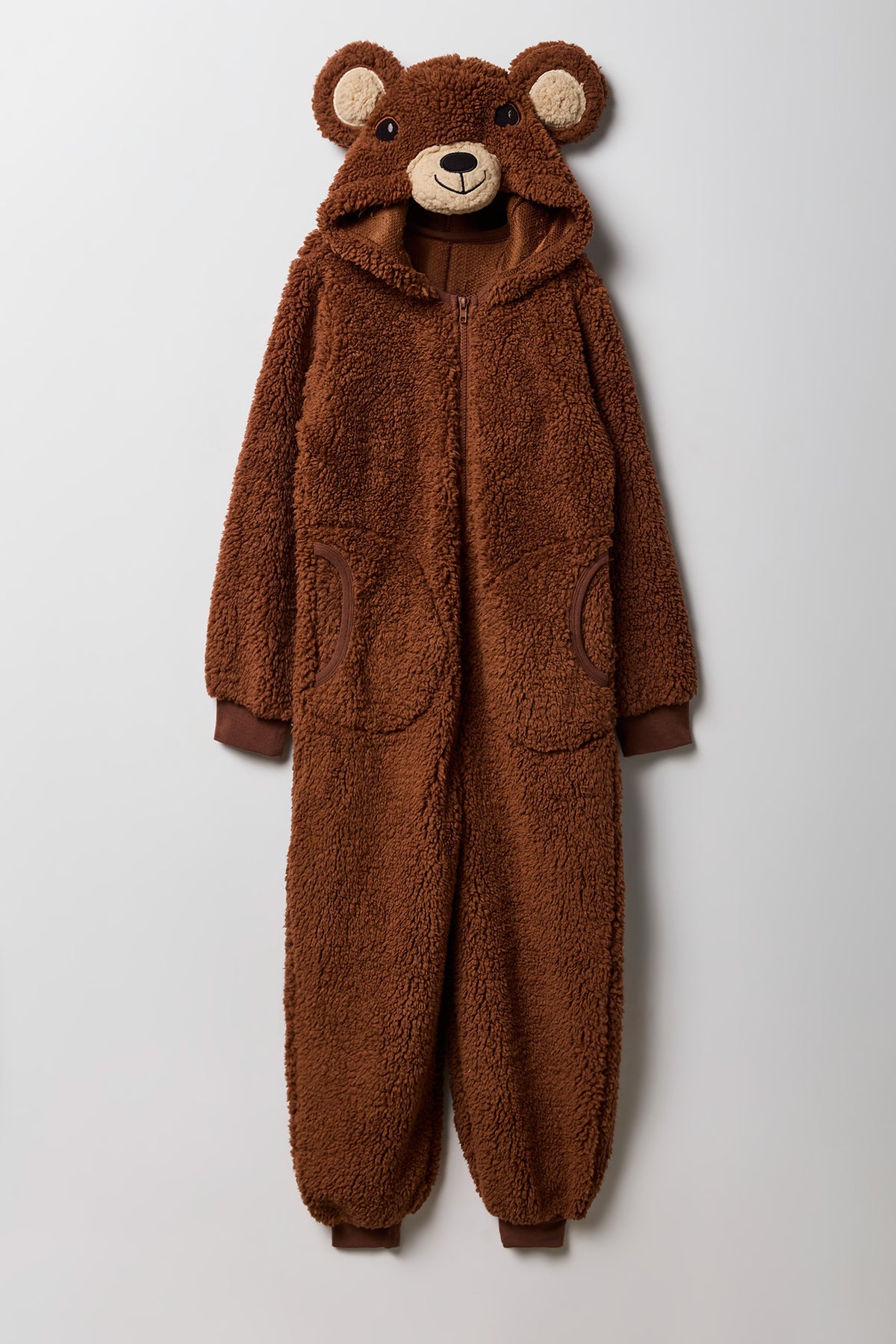 Kids 3D Bear Sherpa Onesie - Brown