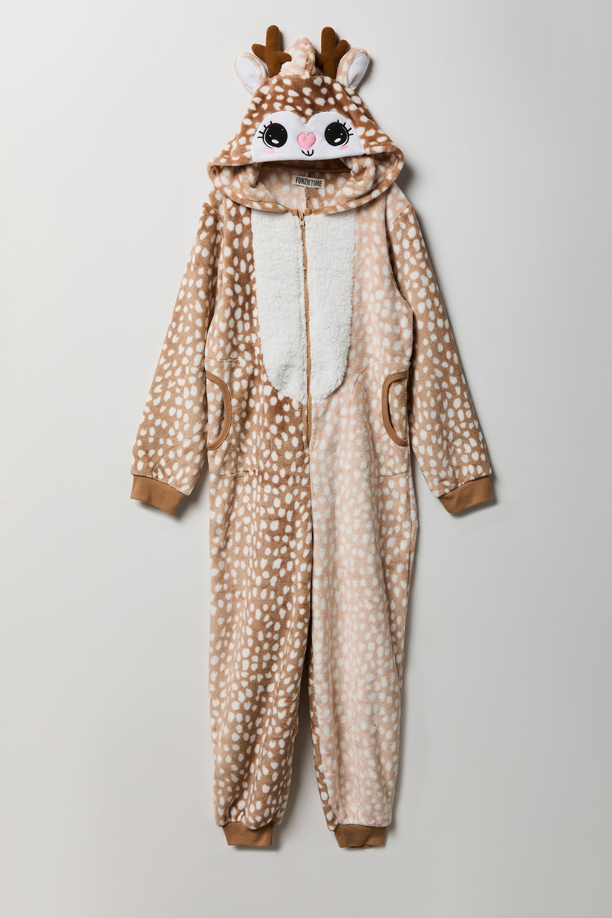 Kids 3D Deer Plush Onesie - Brown