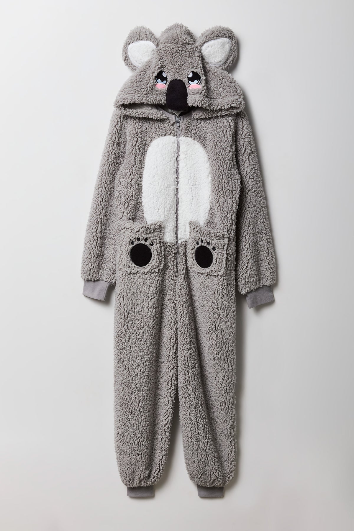 Kids 3D Koala Sherpa Onesie - Grey Blue
