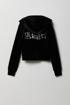 Girls Velour Rhinestone Zip Hoodie