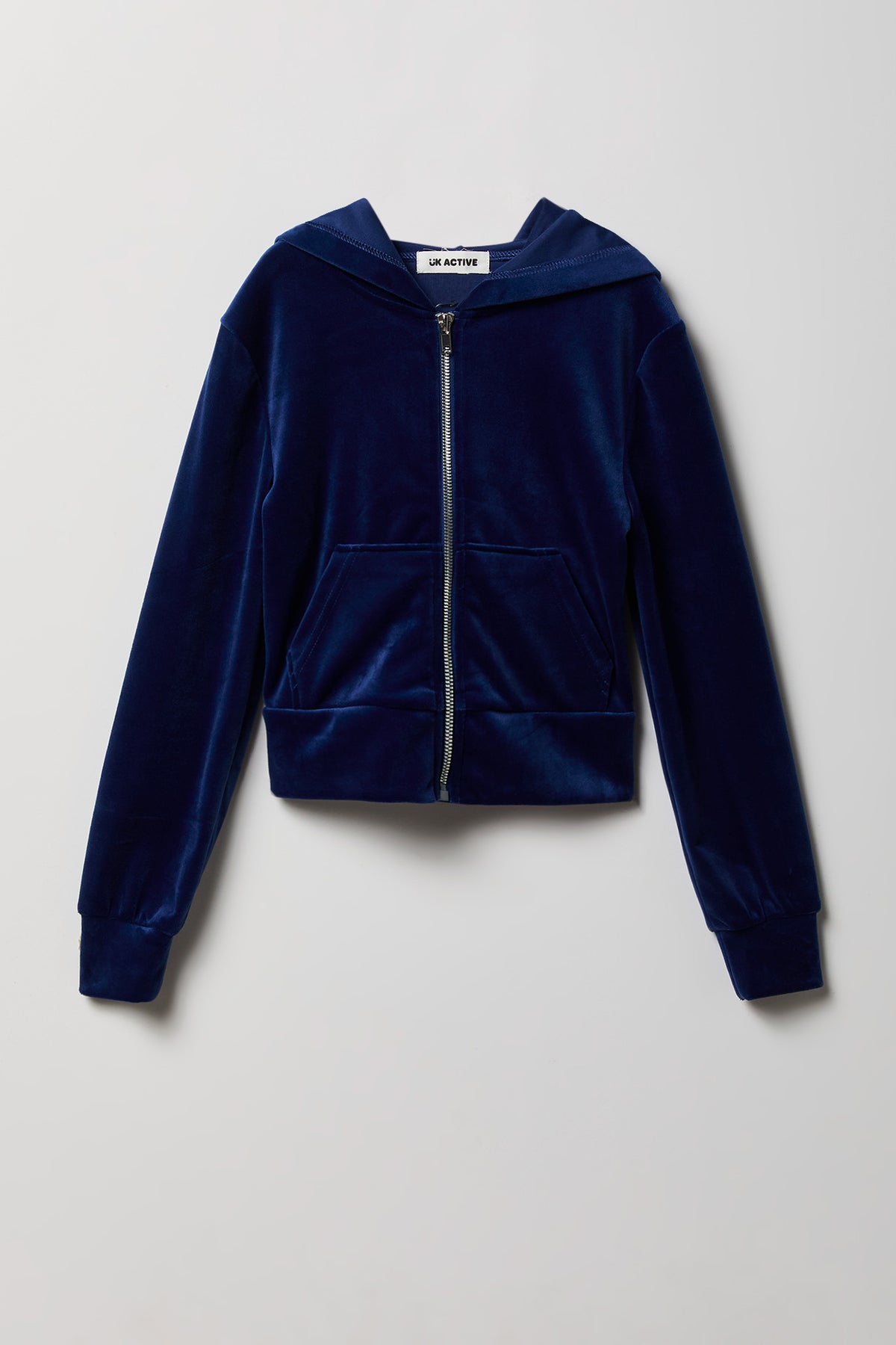 Girls Zip-Up Velour Hoodie - Navy