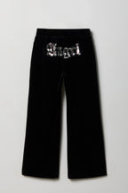 Pantalon à jambe large en velours avec pierres du Rhin pour fille