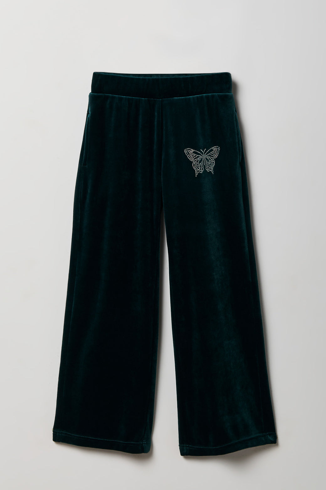 Pantalon à jambe large en velours avec pierres du Rhin pour fille