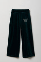 Pantalon à jambe large en velours avec pierres du Rhin pour fille