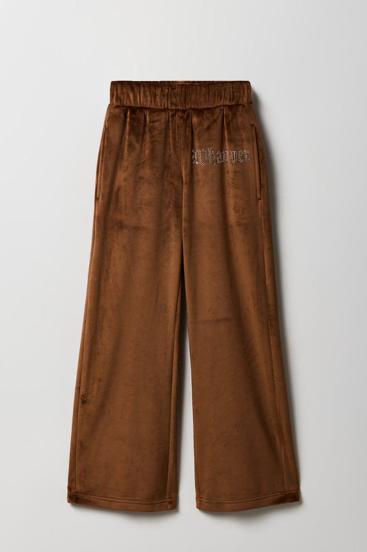 Pantalon à jambe large en velours avec pierres du Rhin pour fille