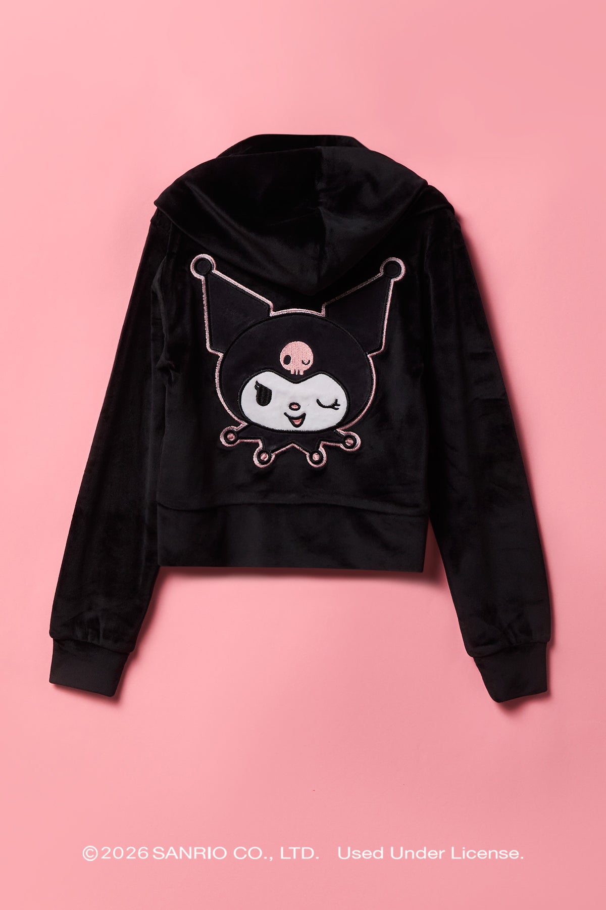 Alt View 2. Kuromi™ Girls Embroidered Velour Zip-Up Hoodie - Black